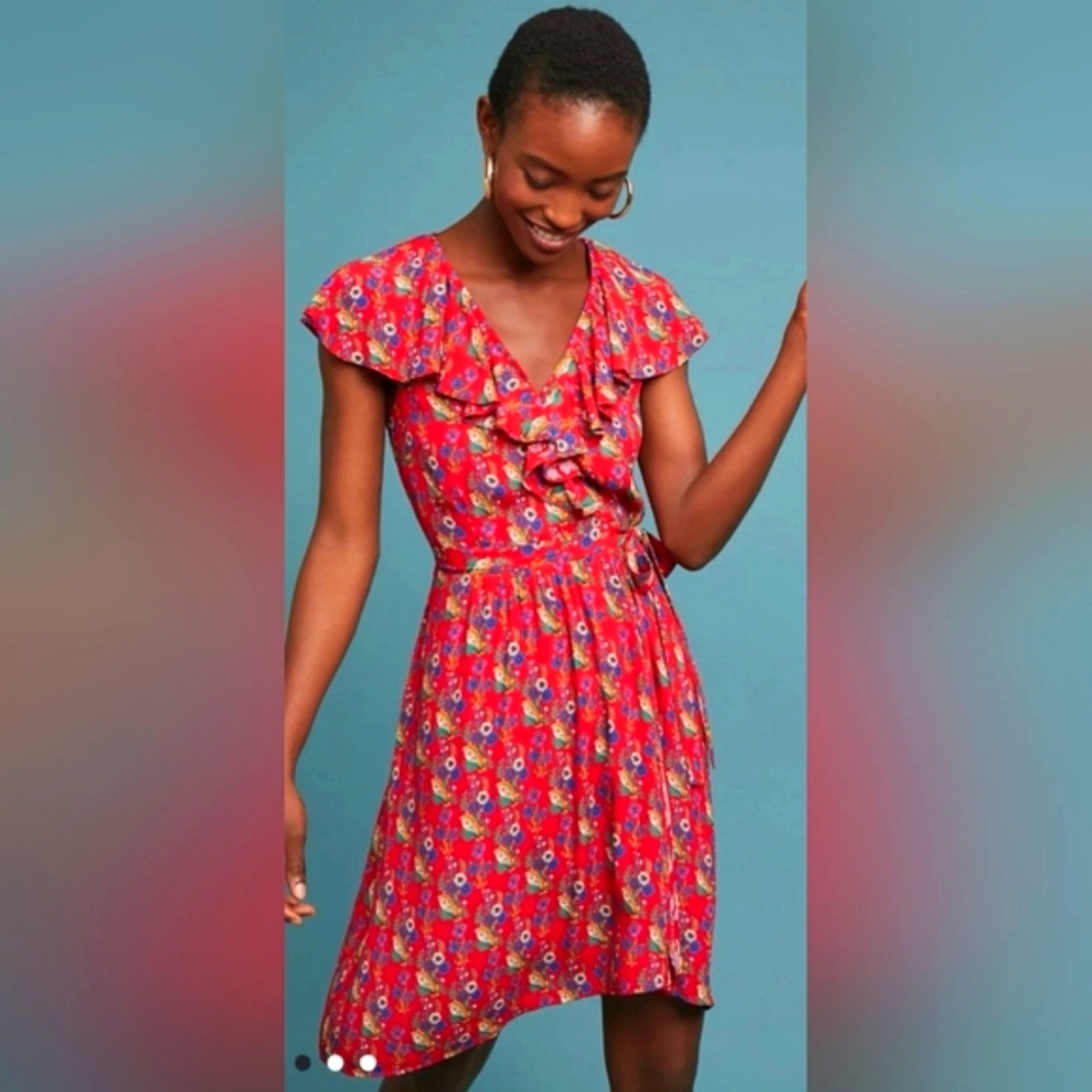Anthropology Floral Red Dress